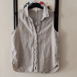 Cloth & Stone/Anthropologie Linen Sleeveless Button-Down Top in Light Taupe